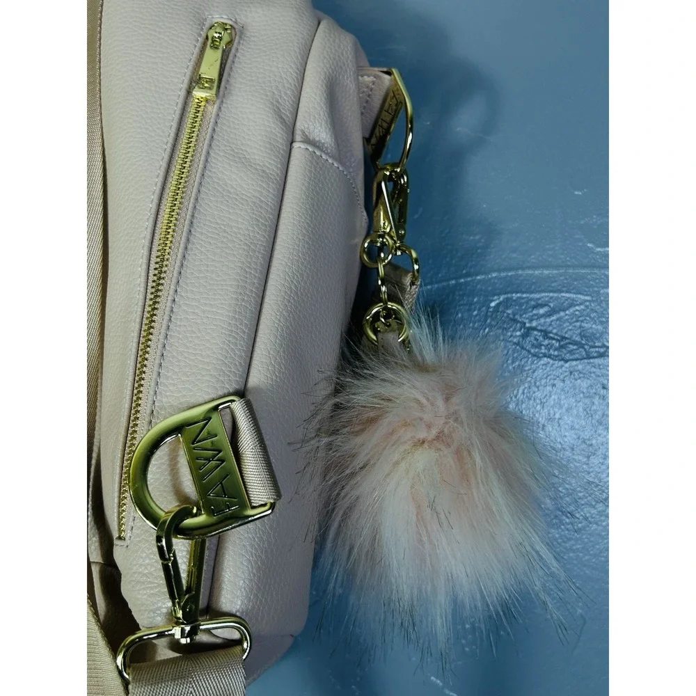 Fawn Design blush pink diaper bag  gold hardware Puff Ball Bag Charm